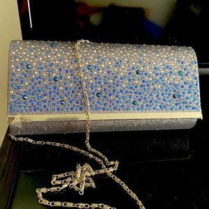 silver clutch/ shoulder bag